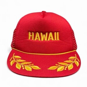 Vintage 90s Gold Leaf Embroider Hawaii Tourist Souvenir Mesh Trucker Hat